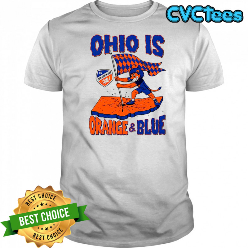 Cincinnati FC Ohio is Orange and Blue flag mascot shirt