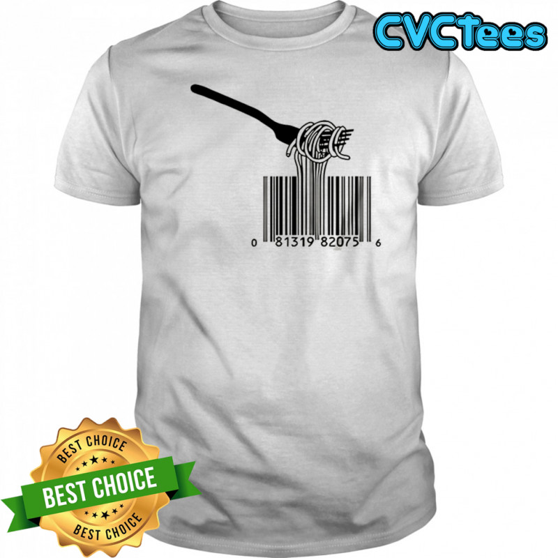 Fork twisting spaghetti barcodes shirt