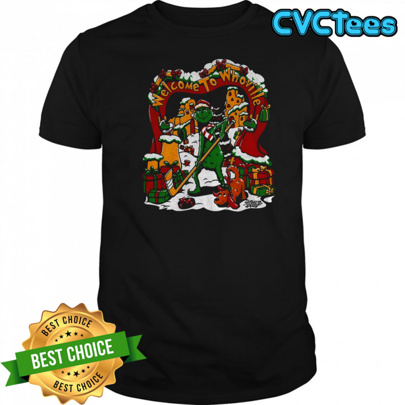 Grinch Santa hockey welcome to whoville Merry Christmas shirt