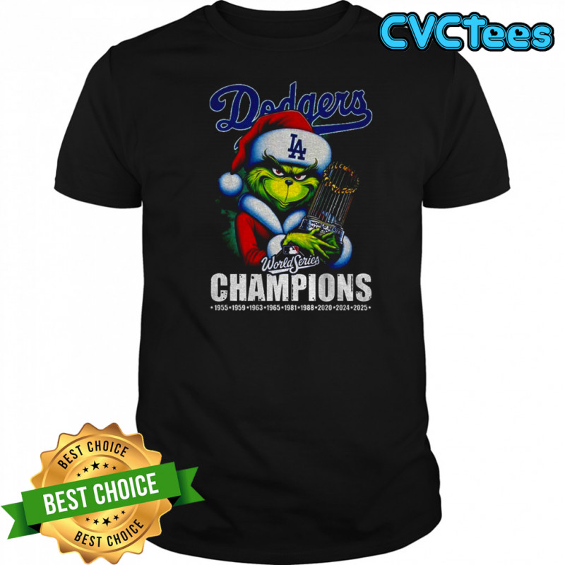 Grinch Santa Los Angeles Dodgers world series champions trophy shirt