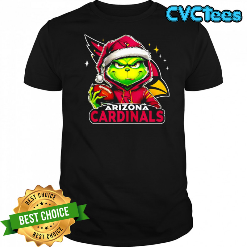 Grinch wearing Santa x Arizona Cardinals hat Christmas shirt