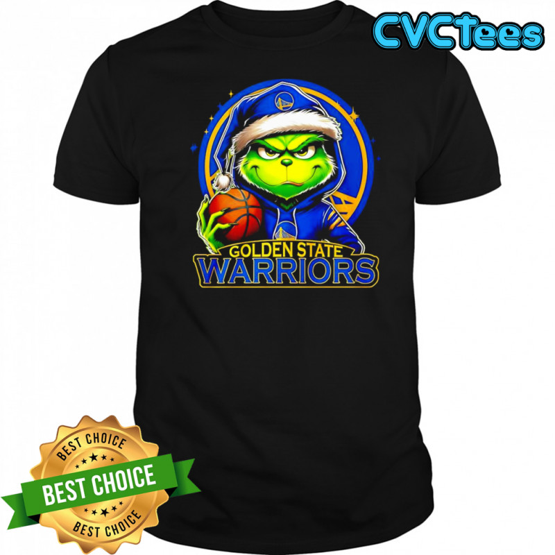 Grinch wearing Santa x Golden State Warriors hat Christmas shirt