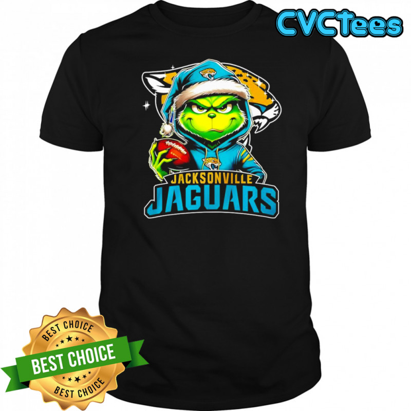 Grinch wearing Santa x Jacksonville Jaguars hat Christmas shirt