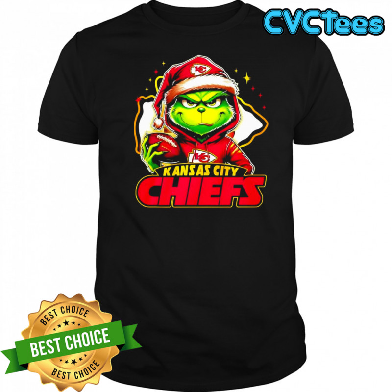 Grinch wearing Santa x Kansas City Chiefs hat Christmas shirt
