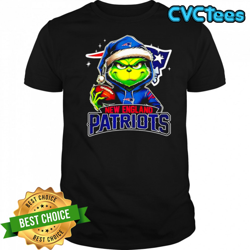 Grinch wearing Santa x New England Patriots hat Christmas shirt