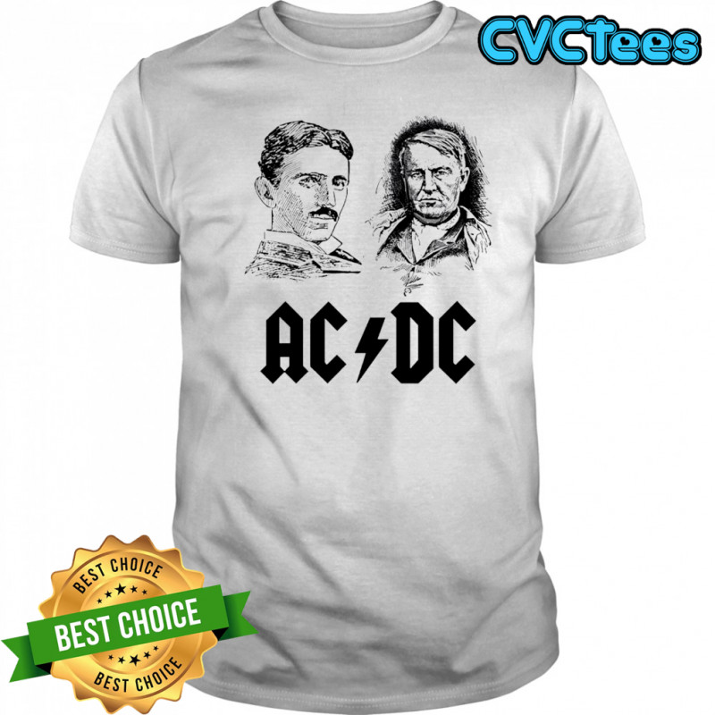 Nikola Tesla Thomas Edison ACDC rock band shirt