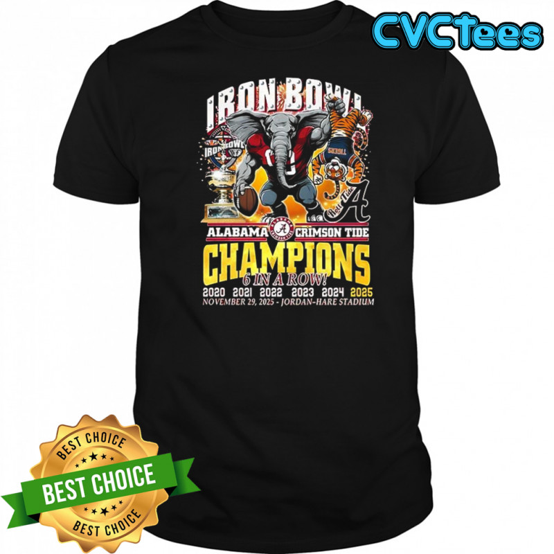 Auburn Tigers beat Alabama Crimson Tide NCAA Iron Bowl Champions 2025 6 in a row mascot shirt