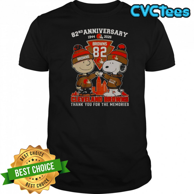 Cleveland Browns Outfit With Snoopy And Charlie Brown 82nd Anniversary 1944 2026 T-Shirt