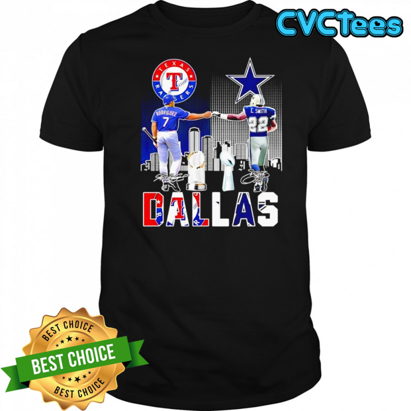 Dallas sports teams Texas Rangers & Dallas Cowboys players signatures shirt