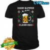 Door Bumper Clear ish beer mug with headphones and Christmas lights shirt
