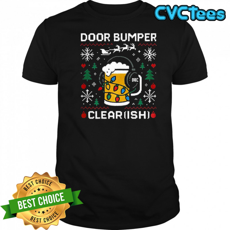 Door Bumper Clear ish beer mug with headphones and Christmas lights shirt