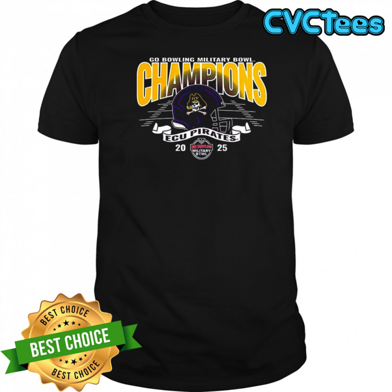 ECU Pirates 2025 Go Military Bowl Champions helmet shirt