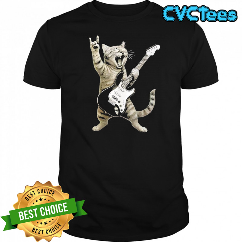 Funny Cat Playing Guitar Rock and Roll shirt