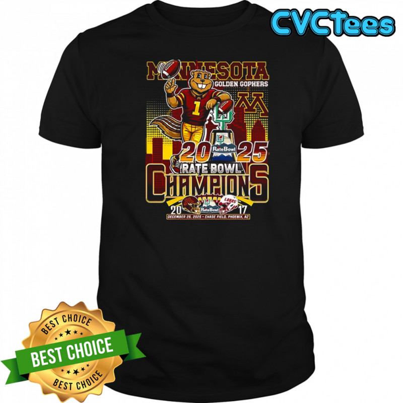 Minnesota Golden Gophers Rate Bowl 2025 trophy mascot skyline final score shirt