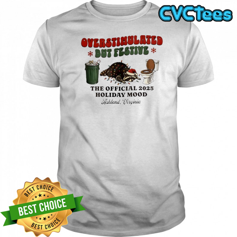 Raccoon Overstimulated Dut Festive The Official 2025 Holiday Mood Ashland Virginia Shirt