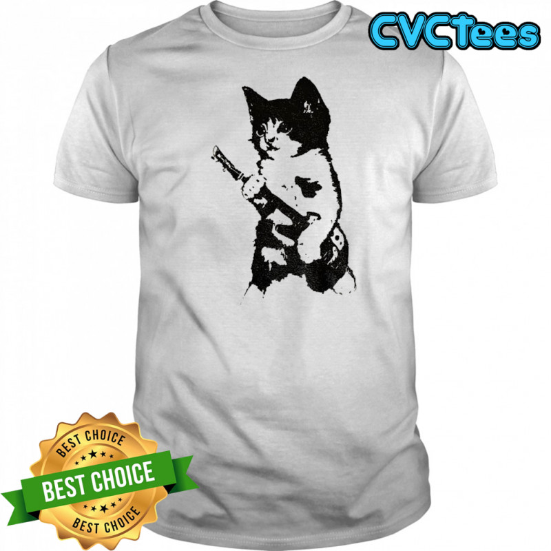 Rockstar Kitten holding gun vintage shirt