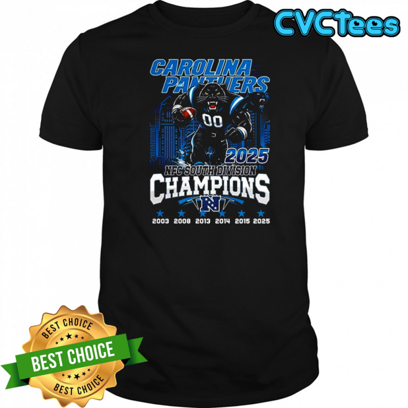 Carolina Panthers NFC South Division Champions 2025 mascot skyline shirt