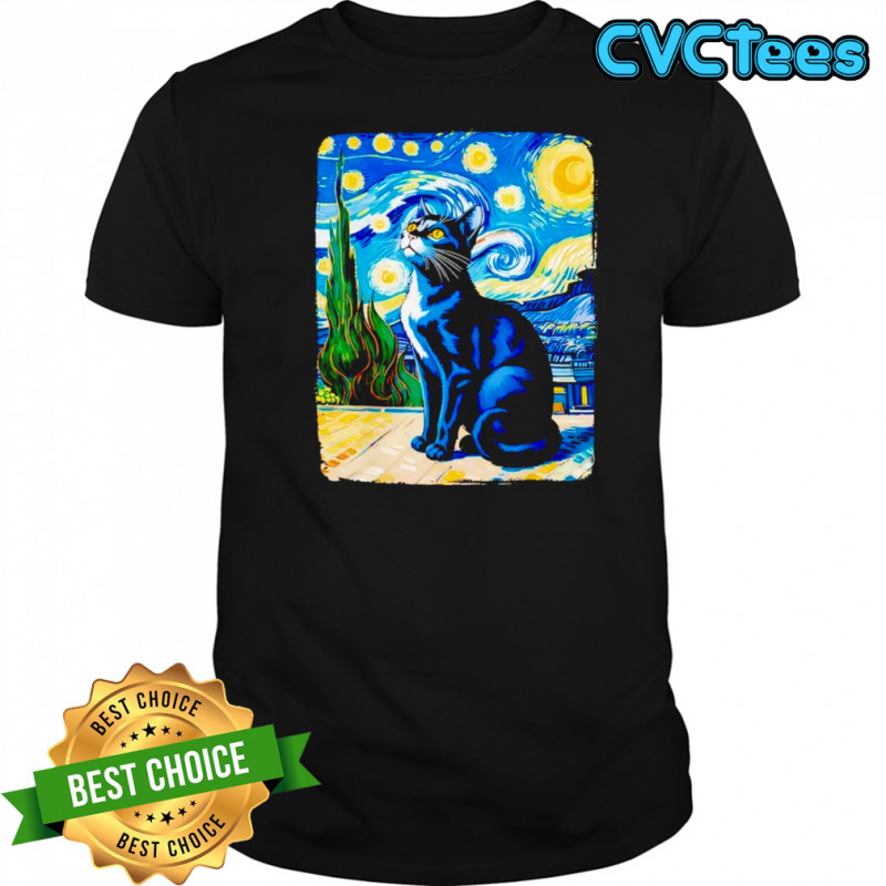 Cat Lover Starry Night Van Gogh Meme graphic shirt