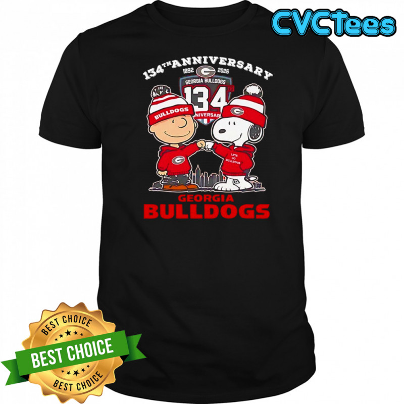 Charlie Brown and Snoopy Georgia Bulldogs 134th anniversary 1892-2026 celebrate shirt